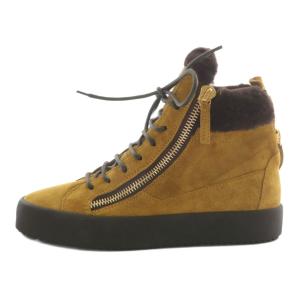 GIUSEPPE ZANOTTI ムートンスニーカー 牛革 スエード ボア ハイカット サイドジップ ロゴ 40 25cm 黄色 イエロー