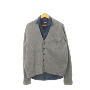 フェイクレイヤードシャツ ニットカーディガン 長袖 カシミヤ混 S グレー 紺 ネイビーS74HA0543