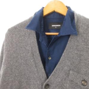 DSQUARED2 フェイクレイヤードシャツ ニットカーディガン 長袖 カシミヤ混 S グレー 紺 ネイビーS74HA0543