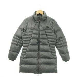 ダウンコート スタンドカラー ジップアップ ロング 光沢感 ロゴ刺繍 アウトドア 90 M グレー /MN13
