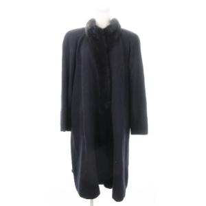 コート ロング ミンクファー 毛皮 比翼 アンゴラ混 カシミヤ混 大きいサイズ +13 紺 ネイビー /MN20