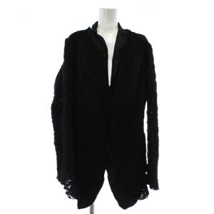 ノーカラージャケット ニット ウール ライナー付き 40 M?L 黒 ブラック /XZ GY35