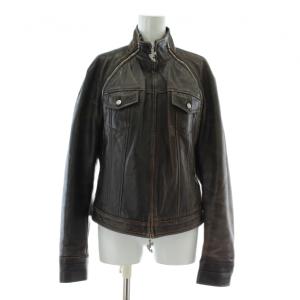 ICEJEANS ライダース レザージャケット 革ジャン 牛革 ジップアップ 44 M 茶色 ブラウン