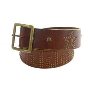 HOLLYWOOD TRADING CO スタッズベルト バックボーン レザー ロゴ スター 38 茶