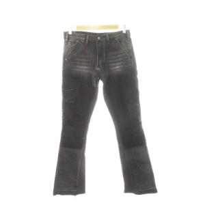 デニムパンツ ジーンズ フレア ブーツカット カットオフ ウォッシュ加工 28 黒 ブラック /AH20