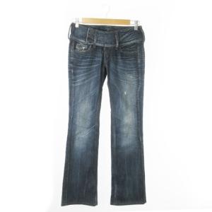 CHEROCK デニムパンツ ジーンズ セミフレア ローライズ ストレッチ ウォッシュ加工 ダメージ加工