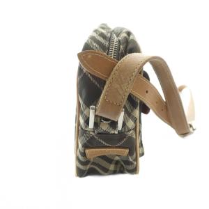 BURBERRY BLUE LABEL カメラバッグ ショルダーバッグ 斜めがけ レザー キャンバス チェック柄 ロゴ 茶 ブラウン GY43