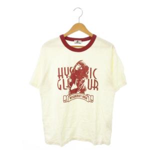 リンガーTシャツ ラウンドネック 半袖 ガールプリント ロゴ S ベージュ /MN21 GY35