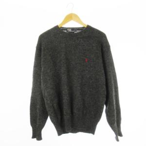 ニット セーター クルーネック 丸首 長袖 ウール ポニーロゴ刺繍 ワンポイント M グレー /CK7