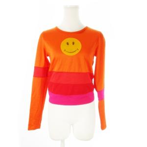 カットソー ラウンドネック 長袖 ショート丈 スマイルマーク レンチキュラー ボーダー 44 L オレンジ