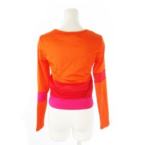 MOSCHINO CHEAP AND CHIC カットソー ラウンドネック 長袖 ショート丈 スマイルマーク レンチキュラー ボーダー 44 L オレンジ