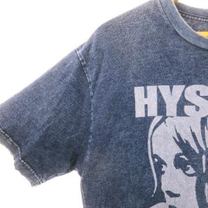 HYSTERIC GLAMOUR 半袖Tシャツ ラウンドネック ガールプリント ロゴ ポケット インディゴ染め S 青 ブルー /AH7