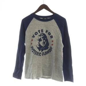 ラグランTシャツ カットソー 長袖 プリント ロゴ S グレー 紺 ネイビー GY35 /MQ