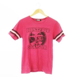 Tシャツ クルーネック 丸首 半袖 ガールプリント ロゴ ライン S ピンク /CK19 GY35