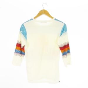 HYSTERIC GLAMOUR Tシャツ ラウンドネック 七分袖 星 スター ガールプリント ボーダー レインボー S 白 アイボリー