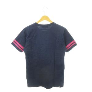 HYSTERIC GLAMOUR 半袖Tシャツ ラウンドネック ガールプリント ロゴ ライン S 紺 ネイビー ピンク /AH12 GY35