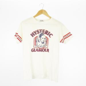Tシャツ クルーネック 丸首 半袖 ガールプリント ロゴ 星 スター ライン M 白 アイボリー /CK18