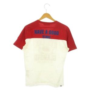 HYSTERIC GLAMOUR Tシャツ カットソー ラウンドネック 半袖 切替 ガールプリント S 赤 レッド ベージュ /MN22