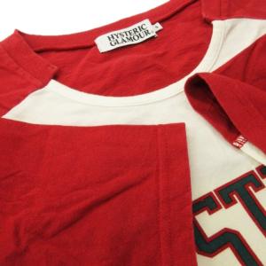 HYSTERIC GLAMOUR Tシャツ カットソー ラウンドネック 半袖 切替 ガールプリント S 赤 レッド ベージュ /MN22