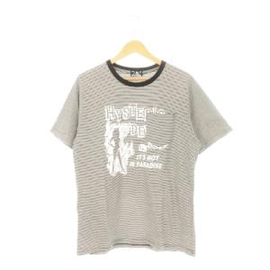 半袖Tシャツ ラウンドネック ガールプリント デビル ロゴ ポケット ボーダー M 黒 ブラック /AH8