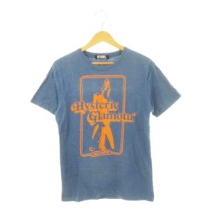 半袖Tシャツ ラウンドネック ガールプリント ロゴ S 青 ブルー オレンジ /AH10 GY35