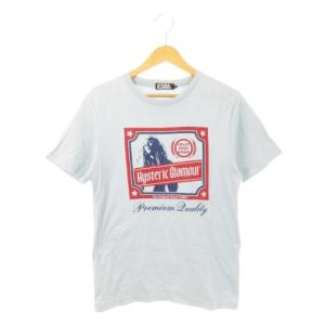 半袖Tシャツ ラウンドネック ガールプリント ロゴ S 水色 ブルー /AH13 GY35