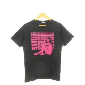 半袖Tシャツ ラウンドネック ガールプリント ロゴ S 黒 ブラック ピンク /AH14 GY35