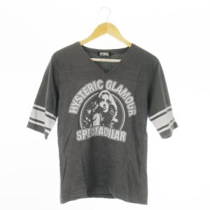 Tシャツ Vネック 五分袖 半袖 ガールプリント ロゴ No.84 S グレー /CK13 GY35