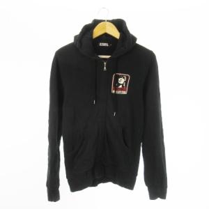 HYSTERIC GLAMOUR ジップパーカー フーディ ロゴ プリント 裏パイル 麻 リネン混 S 黒 ブラック /CK11 GY35