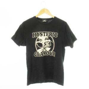 Tシャツ クルーネック 丸首 半袖 ガールプリント ロゴ ライン M 黒 ブラック /CK20 GY35