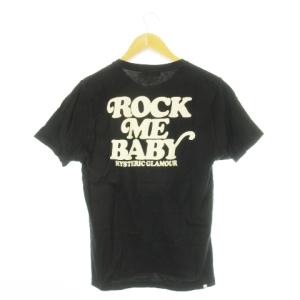 HYSTERIC GLAMOUR Tシャツ クルーネック 丸首 半袖 ガールプリント ロゴ ライン M 黒 ブラック /CK20 GY35