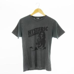 Tシャツ クルーネック 丸首 半袖 ガールプリント ロゴ ヴィンテージ加工 M チャコール グレー /CK16