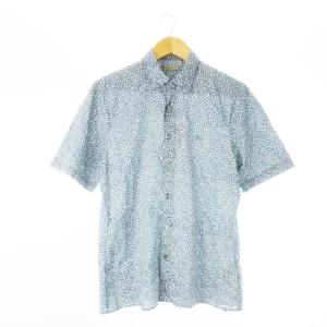 半袖シャツ レギュラー シェルボタン 小花柄 ロゴ刺繍 M 青 ブルー /CK2 GY35