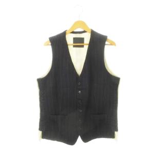 ベスト ジレ 前開き ウール 切り替え ストライプ リボン 3/50 L 紺 ネイビー /AH12 GY35