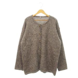 ニットカーディガン ラウンドネック 長袖 ウール アルパカ混 46 M 茶 ブラウン /AH13 GY35