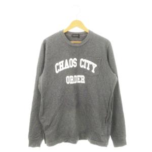 ロンT Tシャツ カットソー クルーネック 長袖 ポケット プリント コットン 厚手 3 L グレー /AH14