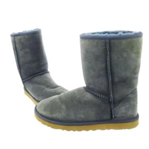 UGG australia CLASSIC SHORT ムートンブーツ ミドル丈 ボア ステッチ ロゴ 8 25.0cm 紺 ネイビー