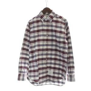 長袖シャツ ステンカラー ボタンダウン ロゴ チェック柄 3 赤 レッド 白 ホワイト GY35 /MQ