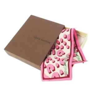 バンドー リボンスカーフ シルク レオパード ピンク