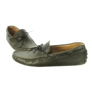 TOD'S ドライビングシューズ モカシン リボン レザー 革 ロゴ型押し 9 27.0cm 緑 カーキ /CK13