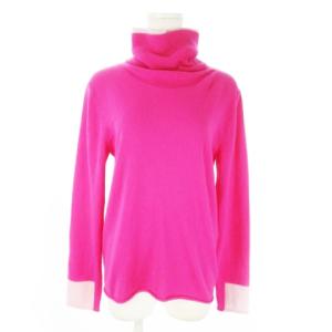 カシミヤニット セーター ハイネック 長袖 配色 バイカラー F ピンク /AO1 GY99