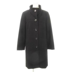 スタンドカラーコート ロング丈 ウール カシミヤ混 大きいサイズ 46 3L 黒 ブラック /AH3 GY99