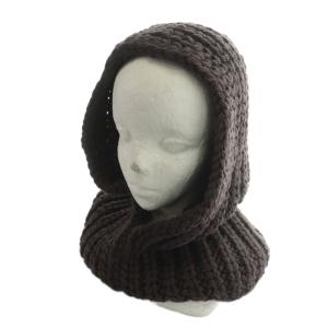 WKN-232915-34 WOOL KNIT HOOD BROWN FREE タグ付き ニットフード