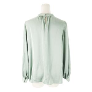 green label relaxing ハイネックブラウス 長袖 ギャザー とろみ感 サテン 緑 グリーン /CK26 GY99