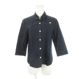 シャツ ブラウス 七分袖 ロゴ ステッチ 11R 紺 ネイビー /AH27 GY99