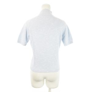 courreges ニット セーター ハイネック 半袖 ロゴ ワンポイント アンゴラ混 ミックスカラー 9R 水色 ブルー