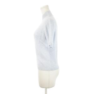 courreges ニット セーター ハイネック 半袖 ロゴ ワンポイント アンゴラ混 ミックスカラー 9R 水色 ブルー