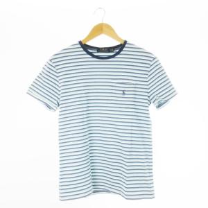 Tシャツ クルーネック 丸首 半袖 ポニーロゴ刺繍 ワンポイント ボーダー SP 青 ブルー /CK3