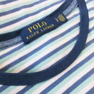 POLO RALPH LAUREN Tシャツ クルーネック 丸首 半袖 ポニーロゴ刺繍 ワンポイント ボーダー SP 青 ブルー /CK3
