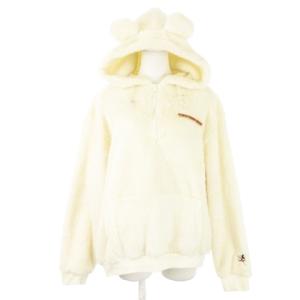 RESORT ハーフジップパーカー 耳付き フリース もこもこ ミッキー ワンポイント M クリーム ベージュ